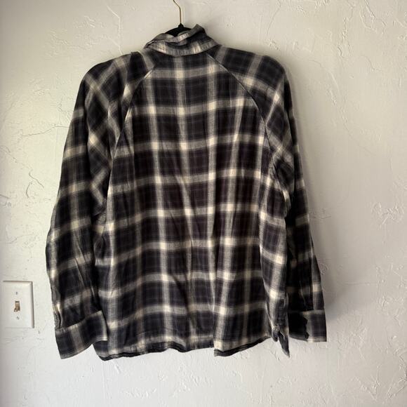 Levi’s San Francisco Black Gray Plaid Flannel Shirt L | Soft Grunge Button-Up - Picture 4 of 8